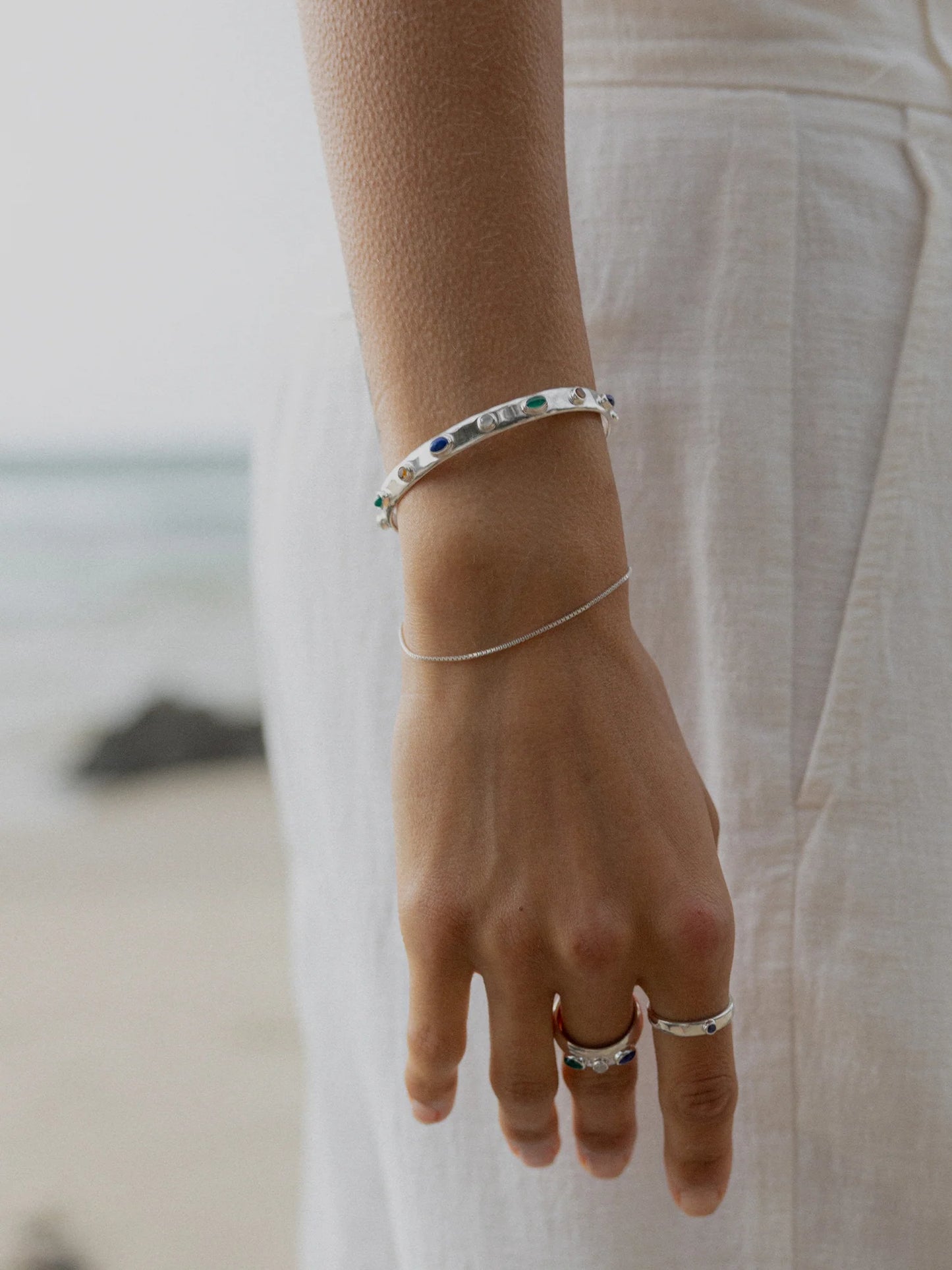Balance cuff | green agate, lapis lazuli, rainbow moonstone + citrine