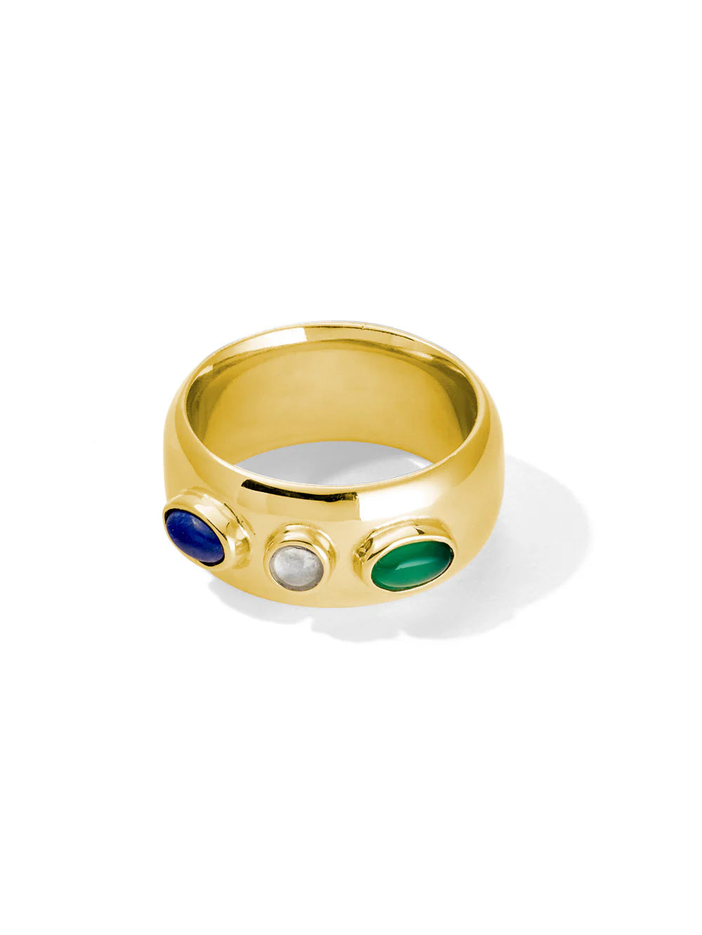 Balance ring | green agate, lapis lazuli + rainbow moonstone
